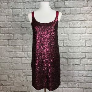 Theory Alegra Sequin Silk Dress in Cranberry Red